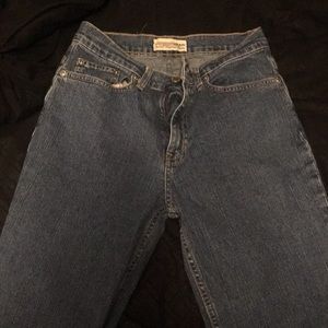 Straight leg jeans.